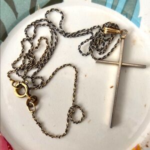 Gold Plated 925 Italy 18” Necklace w/ 1/20 12 kt GF VTG Cross Pendant